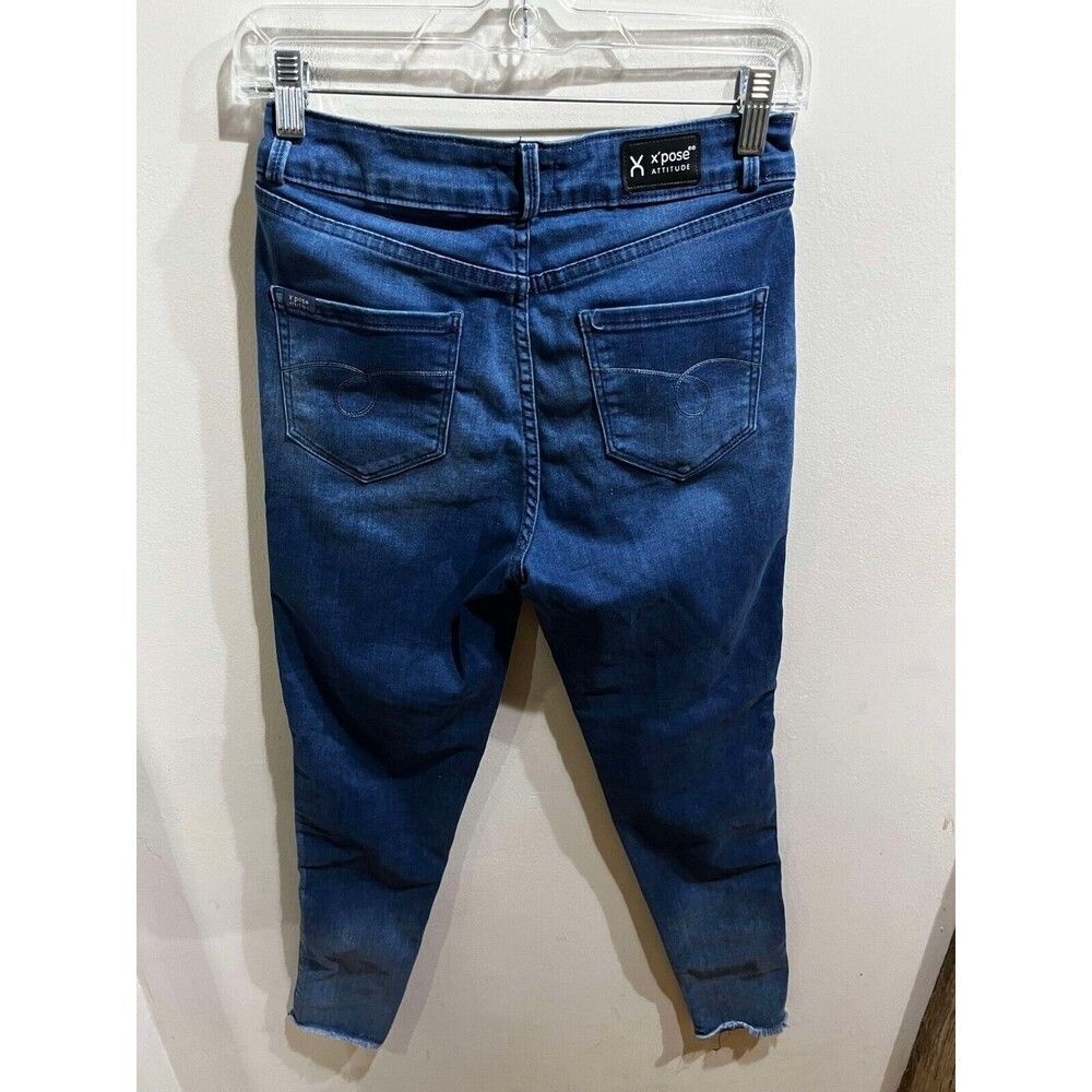 X'pose Attitude Jeans Women's 25x26 Blue High Rise Frayed Ankles Denim - Picture 2 of 8